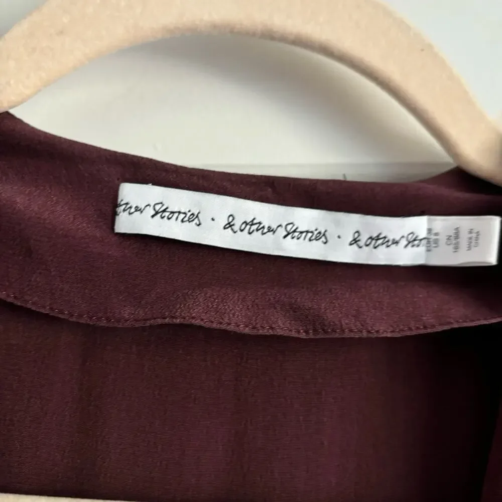 & Other Stories 100% Silk Burgandy Maxi Dress Sz 8 Wedding Guest Formal